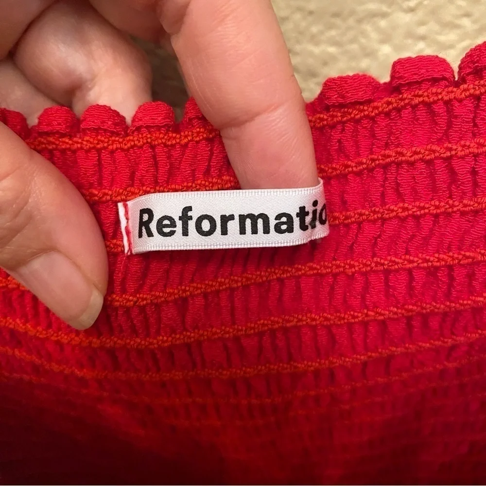 REFORMATION Women Roma Red Plunge Puff Long Sleeve Top Size 4